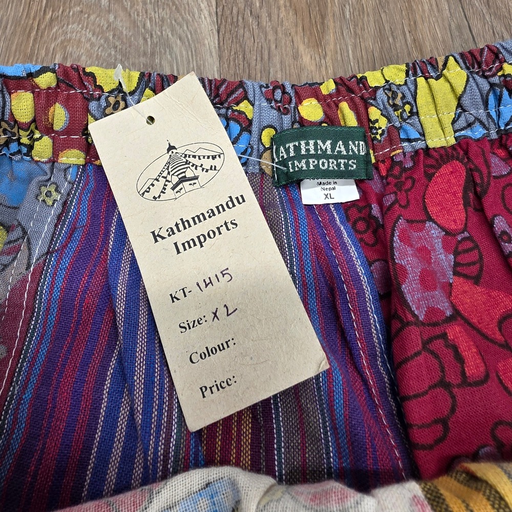 Kathmandu Imports Mushroom Patchwork Shorts XL Nepal Cotton Boho Hippie Unisex - Picture 3 of 12